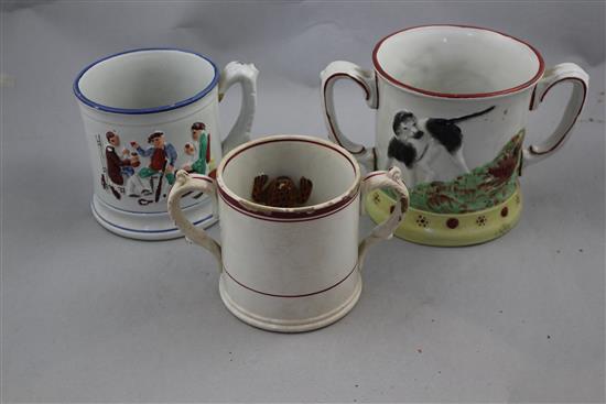 Three Staffordshire pottery frog mugs, late 19th century, 12cm